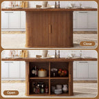knoworld 78.7" Rectangular Dining Table for 6-10, Farmhouse Kitchen Furniture with Storage Base, Sliding Tambour Doors, Walnut