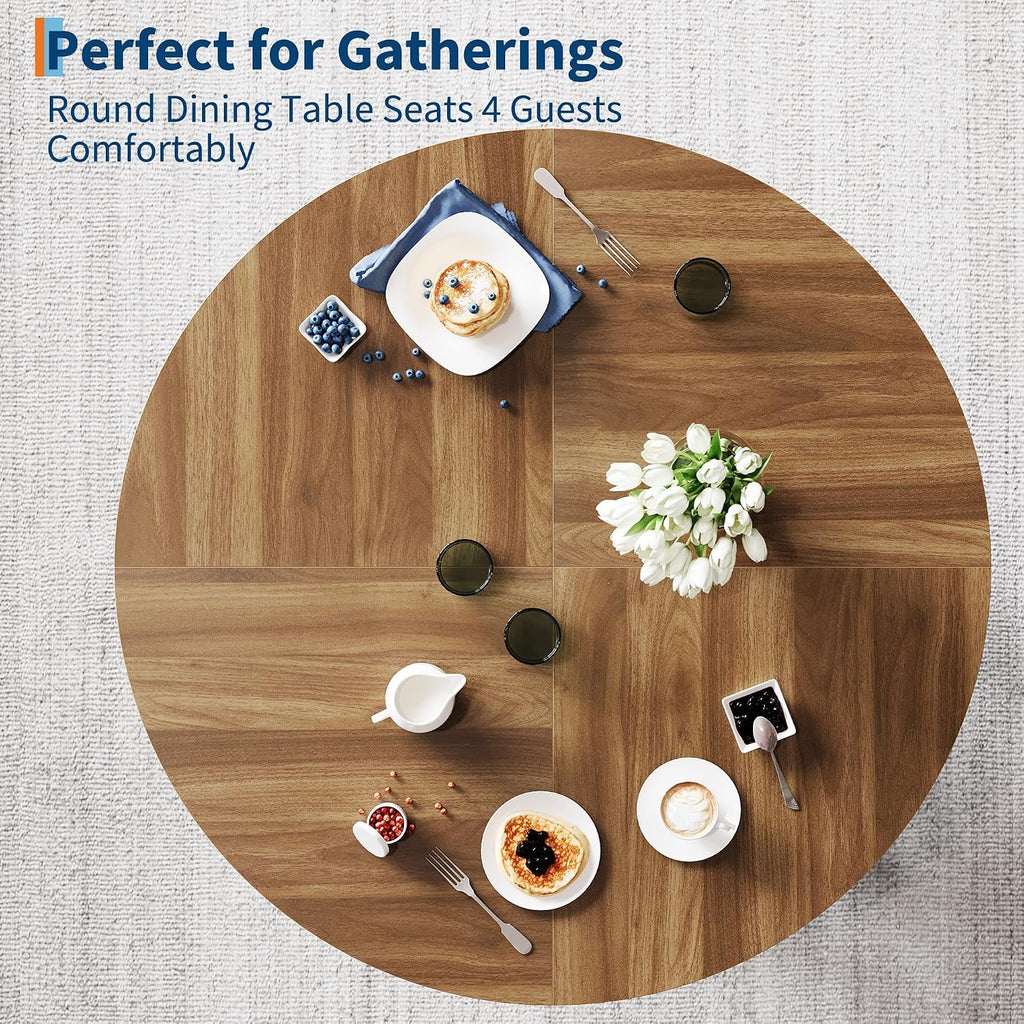 GarveeHome Round Dining Table for 4 People, Round Kitchen Table for Kitchen & Dining Room, Walnut(Table Only, 47 Inch)