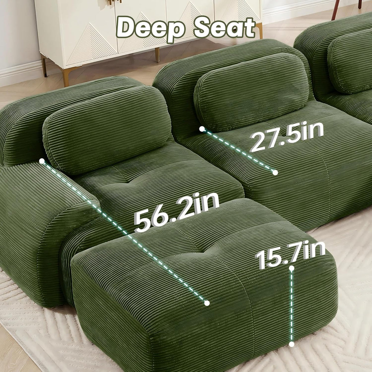 SoarFlash 81” Sectional Cloud Sofa Couches for Living Room-2 Seater L-Shaped Modern Lounge Couch-No Assembly Modular Corduroy Convertible Sponge Sleeper Sofas with Chaise for Home House,Green