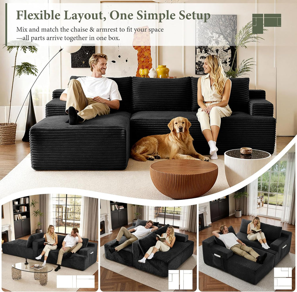 96" Sectional Couches for Living Room Cloud Couch Sofa with L-Shape Upholstered Couchs Modern Modular Sectional Couch with Chaise