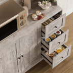 Kitchen Pantry Cabinet with Storage, Buffet Cabinet with Countertop for Microwave Stand, Tall Sideboard Storage Hutch Cabinets with LED, 3 Drawers & Adjustable Shelves for Dining Room, Grey