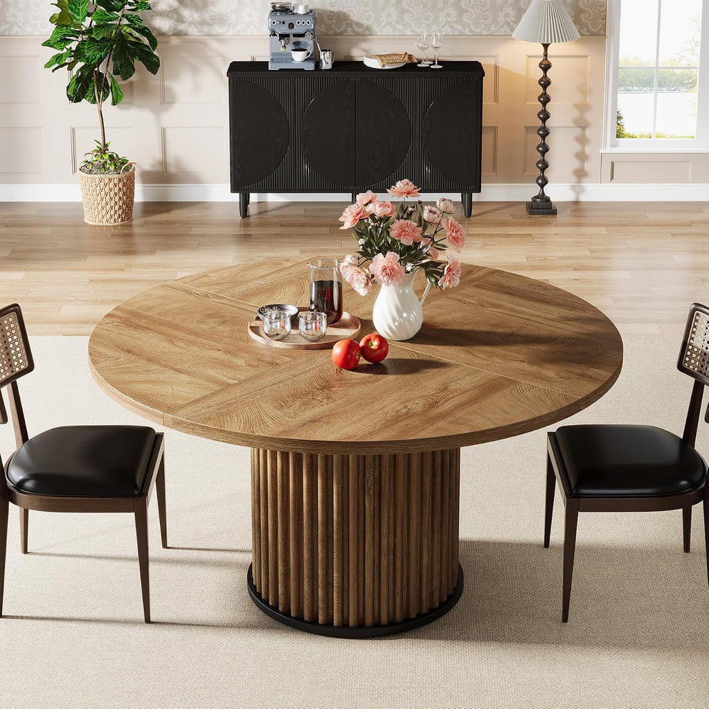 Tribesigns 47.24" Brown Round Dining Table for 4-6 People