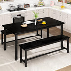 AWQM Dining Table Set with Two Benches, Kitchen Table Set for 4-6 Persons, Kitchen Table of 47.2 x 28.7 x 28.7 Inches, Bench of 41.3 x 11.8 x 17.7 Inches Each, Black