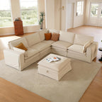 117.7" Washable Oversized Modular Sectional Sofa, Cloud Couch with Fully Removable Cover, Comfy Sectional Couches for Living Room, Performance Fabric, Beige, 6-Seater with Corner & Ottoman, V-Shaped