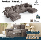 HERA'S HOUSE 150" Oversized U Shaped Modular Sectional Couch Living Room | Mid-Century Modern 6-Seater Cloud Sofa, Grayish Brown, Rolled Arms & Nailhead Trim, Wider & Deeper Seats, Ottoman, Chenille