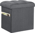 Storage Ottoman, Foot Rest Stool with Thicker Foam Padded Seat. 61L Slim Tall Foldable Linen Footstool Storage Bench Small Ottoman for Living Room, Bedroom. 350lbs Load Capacity, 17x13x17in, Dark Gray