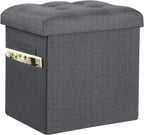 Storage Ottoman, Foot Rest Stool with Thicker Foam Padded Seat. 61L Slim Tall Foldable Linen Footstool Storage Bench Small Ottoman for Living Room, Bedroom. 350lbs Load Capacity, 17x13x17in, Dark Gray