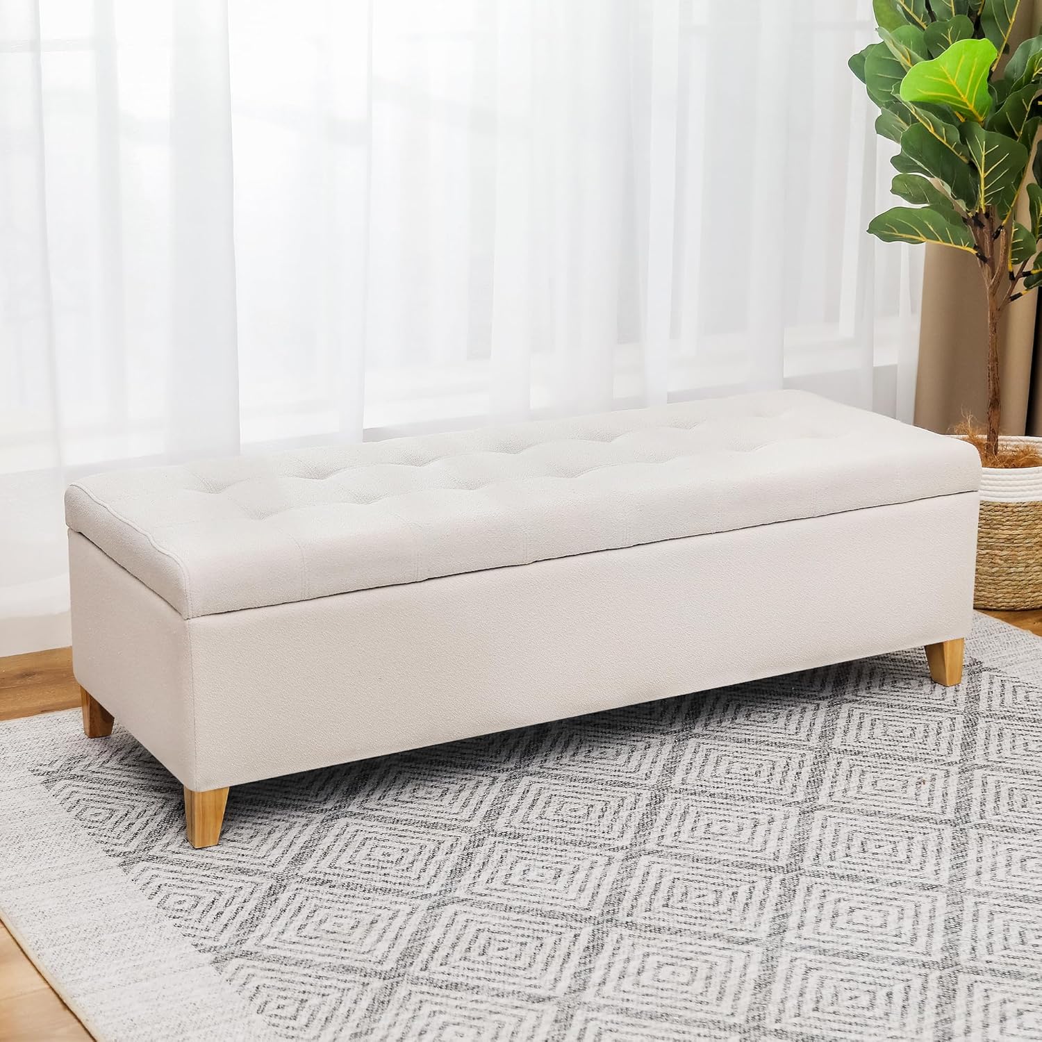 Asense Storage Ottoman Bench with Hinged Lid, Ottoman with Storage Footstool for Living Room & Entryway, End of Bed Bench for Bedroom