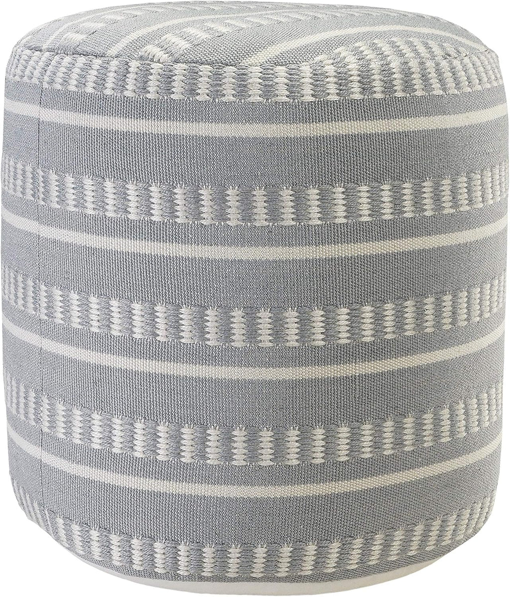 LR Home Dash and Stripe Geometric Indoor Outdoor Pouf, Blue/White, 20" x 20" x 20"