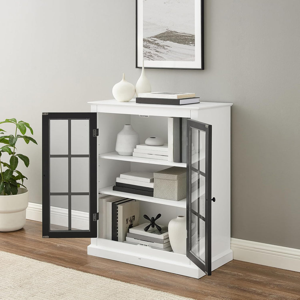 Crosley Furniture Cecily Stackable Pantry Storage Cabinet with Shelves, Kitchen, Dining, or Laundry Room, White/Matte Black