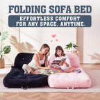 Folding Sofa Bed, Flannel Futon Couch Bed with Pillow and Blanket, Convertible Sleeper Chair for Living Room Bedroom, Pink