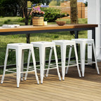 Yaheetech 24 Inch Metal Bar Stools Set of 4, Stackable Bar Chairs, White | No Assembly Counter Height Barstools with Footrest, 330 lb Load Capacity Patio Stools For Kitchen, Bar, Indoor & Outdoor Use