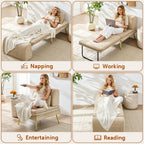 wanan 3-in-1 Convertible Sleeper Chair Bed, Futon Sofa Chair with Back Support & Pillow, Comfy Reading Chair for Adults with Solid Wood Frame & Sturdy Metal Legs for Living Room, Bedroom, Beige