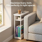 Narrow Side Table,3-Tier Slim End Table with Storage Shelf,Modern Sofa Table Thin Side Table for Narrow and Small Spaces, Skinny Bedside Table Small Nightstand with Magazine Rack Space Saving/White