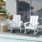 WestinTrends Ashore Patio Rocking Chairs Set of 2, All Weather Poly Lumber Plank Adirondack Rocker Chair, Modern Farmhouse White Rocking Chairs for Porch Garden Backyard and Indoor