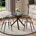 Round Dining Table Set for 4, 39" Glass Dining Table Set with Black Adjustable X-Shaped Metal Leg&4 Clear Acrylic Chairs with Chrome Legs, Small Space-Saving Table Set Ideal for Kitchen, Dining Room