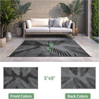 Outdoor Rug 5’x8’ Waterproof for Patio Clearance, Reversible Indoor Outdoor Plastic Straw Camping Rug Carpet, RV Mat, Large Area Rug for Deck, Backyard, Balcony, Porch, Beach, Black & Grey