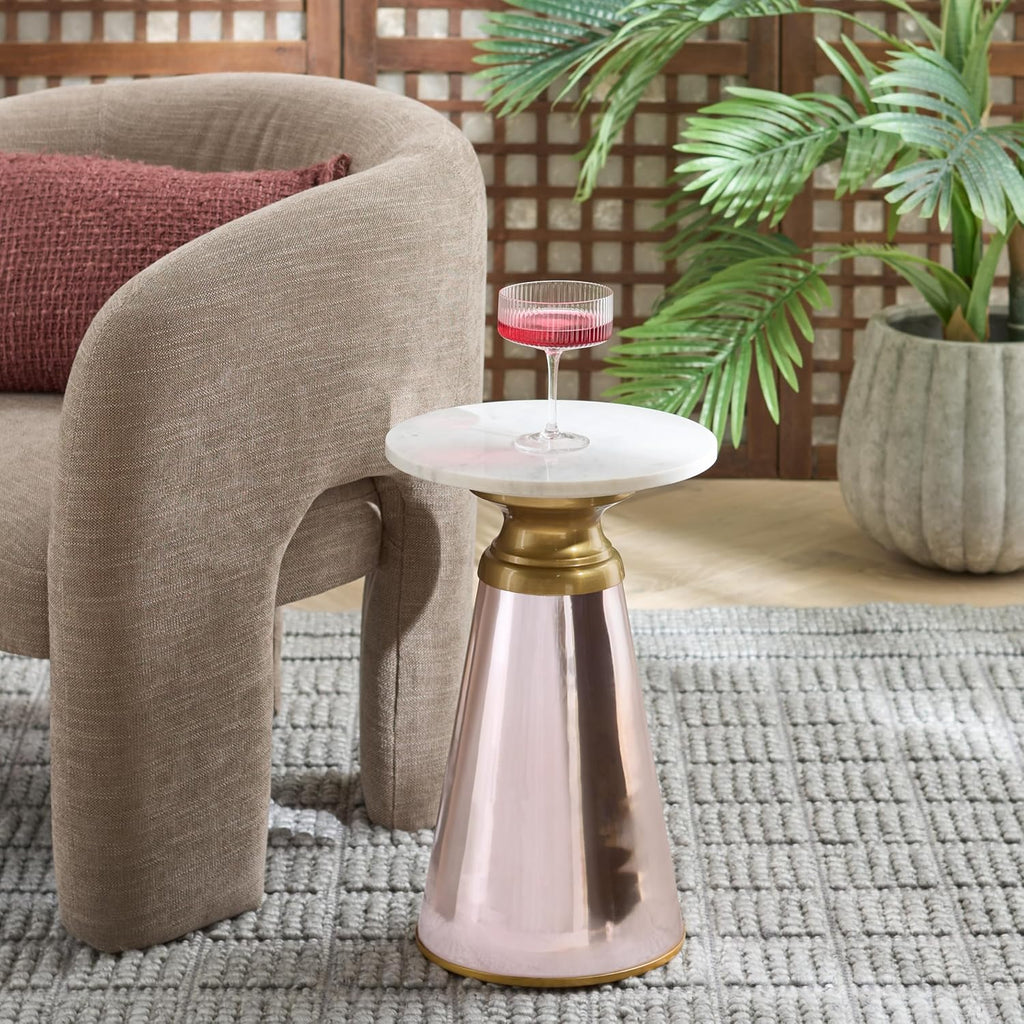 SAFAVIEH Home Collection - Guido Side Table, White Marble Top & Pink Base, Modern Accent Table, Fully Assembled (ACC3215B)