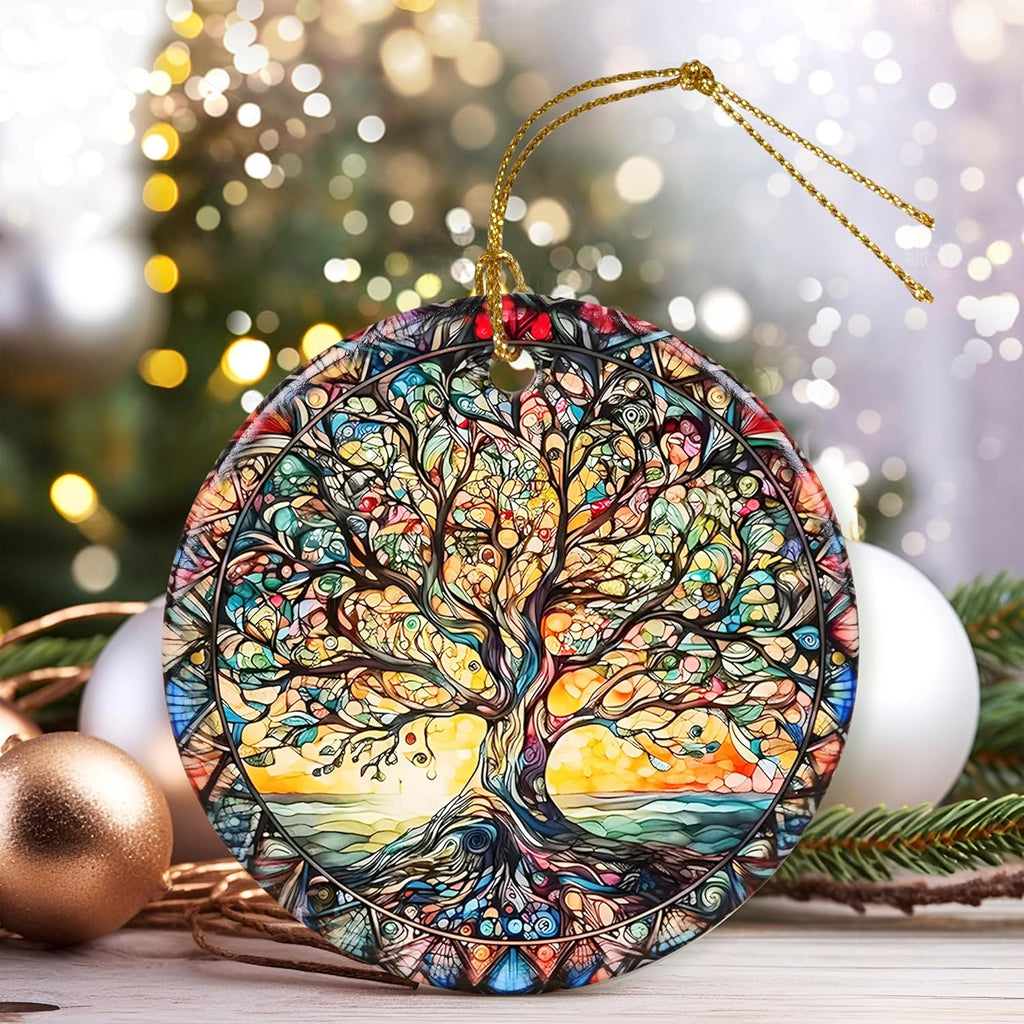 Colorful Ceramic Tree of Life Christmas Ornament, Tree of Life & Christmas Ornaments for Tree, Holiday Decor - Pattern C