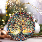 Colorful Ceramic Tree of Life Christmas Ornament, Tree of Life & Christmas Ornaments for Tree, Holiday Decor - Pattern C