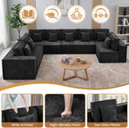 167'' Chenille U Shaped Couch, Oversized Modular Sectional 8 Seater Sofa, Modern Deep Seat Corner Cloud Compressed Couch, No Assembly Sleeper Sofa with Chaise for Living Room, Black