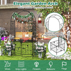 Giantex Garden Arch with Planter - 86 inch Metal Garden Arbor with Gate, Arch Trellis for Climbing Plants Rose, Wedding Archway Pergola for Lawn Patio Bridal Party Decoration