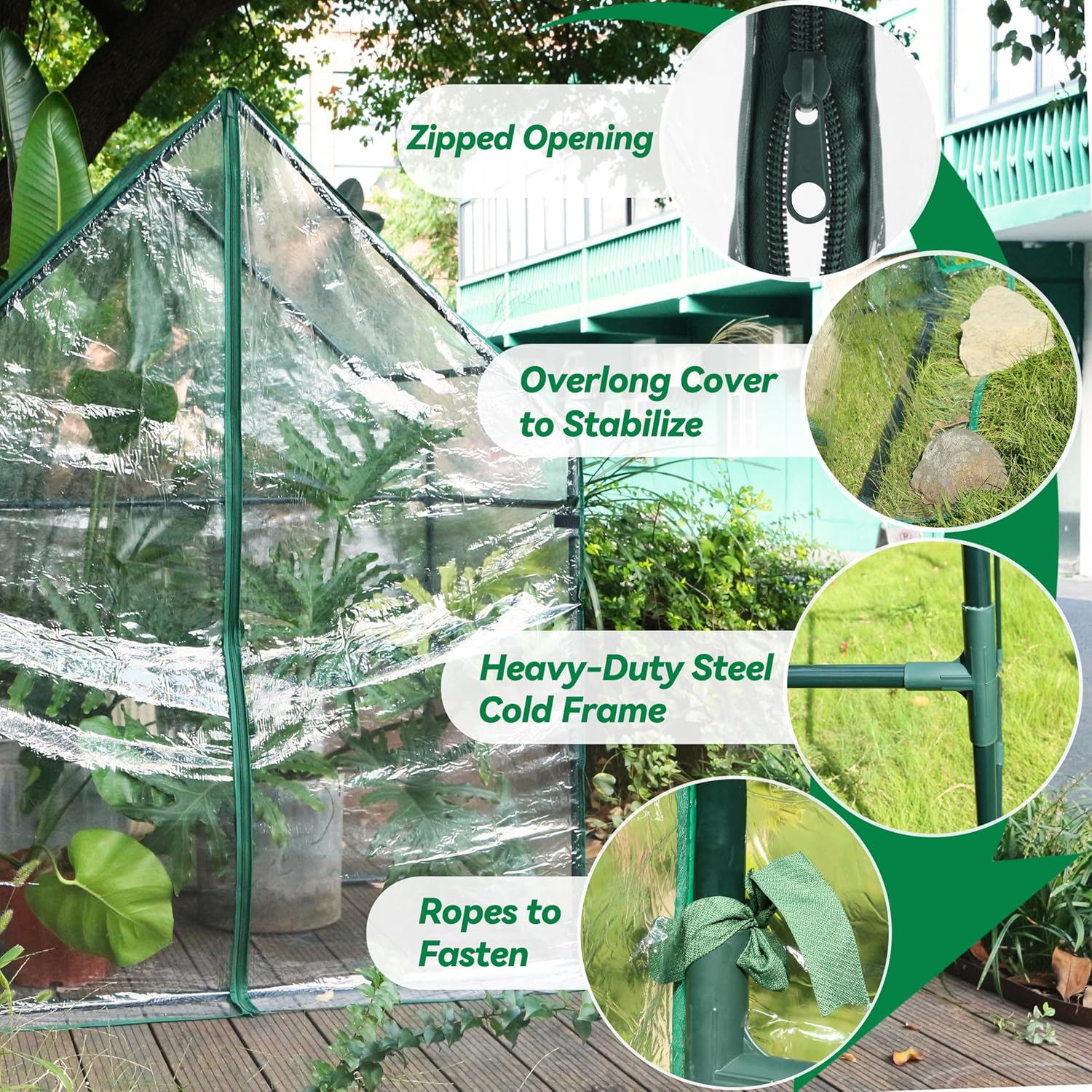 Gardzen Small Walk-in Greenhouse, Heavy Duty Portable Green House for Outside with Sturdy Frame & Clear Cover, Protects Plants from Cold, Rain, 36.2"(L) x53.3(W) x66.1(H)
