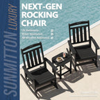 Outdoor Rocking Chair Oversized of 2 & Side Table Set, HDPE All Weather Resistant Patio Rocker, 31.5" High Back 21.5" Deep Seat Porch Chairs Set for Lawn Garden Deck Balcony 400lbs Capacity(Black)