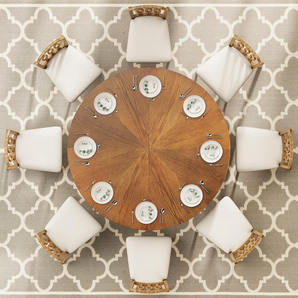 59" Solid Wood Round Dining Table for 6-8 People, Wooden Pedestal Base, Farmhouse Round Dining Room Table for Home Dining Room, Kitchen, Living Room