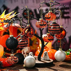 Halloween Tree Ornament Decorations Indoor, 12-Pack Pumpkin Decorative Hanging Ball Ornaments Set for Halloween Christmas Tree, Holiday Party Indoor Home Decor