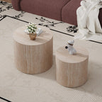 WXFKLDJ Round Nesting Coffee Table Set of 2, Wood Side Table, Travertine | Modern Handcraft Drum Coffees Table, Farmhouse Style End Table, for Living Room Small Spaces, No Assembling