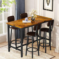 Lamerge Bar Table Set for 4 Kitchen Table and Chairs Set, Industrial Dinner Table with 4 PU Upholstered Stools Kitchen Pub Table for Kitchen, Space Saving, Restaurant (Rustic Brown and Black)
