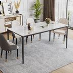 63" Dining Table with Laminate Marble Sintered Stone White Tabletop and Metal Legs, Kitchen Table, Dining Room Table for 4-6 People, Scratch Resistant, Easy to Clean