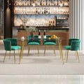 Baysitone 63" Modern Glass Dining Table with 4 Green Velvet Dining Chairs, Gold Metal Legs - Stylish 5-Piece Dining Set for Home