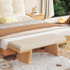 47.2" Natural Wood Bedroom Bench, Upholstered Entryway Bench, Modern End of Bed Ottoman with Soft Padded Seat & Solid Wood Frame for Dining Room and Living Room, Linen