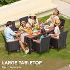 Devoko 7 PCS Acacia Wood Patio Dining Set, Black Rattan