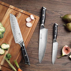 PAUDIN Damascus Knife Set 3 PCS, Japanese VG10 Steel Core, Ultra Sharp Chef Knife Set, Full Tang G10 Handle, Damascus Kitchen Knives