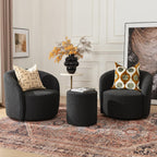 KINWELL 34" W Swivel Barrel Chair Set of 2, Mid Century Modern Round Upholstered Boucle Swivel Accent Chairs, No Assembly Sofa Chair for Living Room Bedroom Reading, Black
