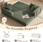 Cloud Couch Futon Sofa Bed, 5-in-1 Convertible Sofa Bed Pull Out Couch Sleeper Sofa Compressed Loveseat, 70" High-Density Sponge & Corduroy Fabric Futon Daybed for Living Room Bedroom(Green)