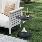 Metal Round End Table,Modern Pedestal Table,Corner Drink Tables,Accent Side Table Nightstand for Living Room,Patio and bar (Black-Gold)