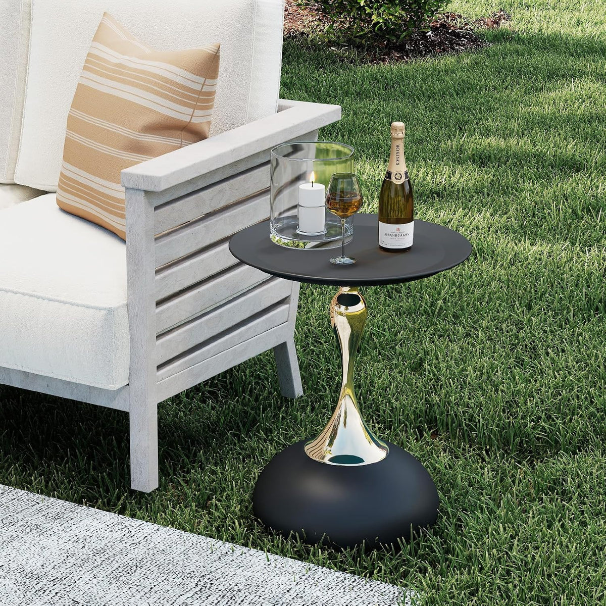 Metal Round End Table,Modern Pedestal Table,Corner Drink Tables,Accent Side Table Nightstand for Living Room,Patio and bar (Black-Gold)