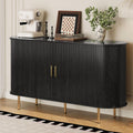 DHH Sideboard Buffet Cabinet with Storage,Mid Century Modern Fluted Accent Coffee Bar Console Table,Tambour Sliding Doors& Adjustable Shelf for Kitchen, Living Room, Entryway(Black, 55 Inch)
