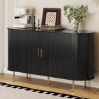 DHH Sideboard Buffet Cabinet with Storage,Mid Century Modern Fluted Accent Coffee Bar Console Table,Tambour Sliding Doors& Adjustable Shelf for Kitchen, Living Room, Entryway(Black, 55 Inch)