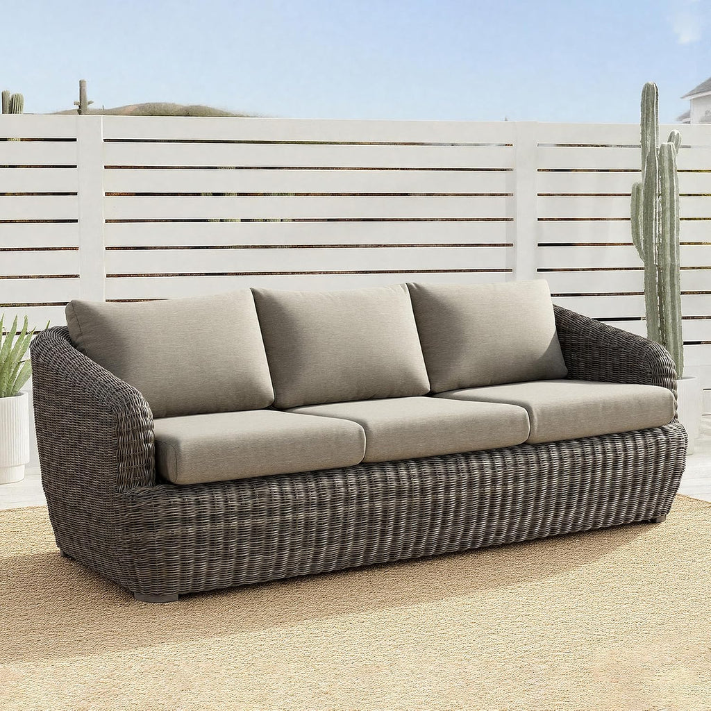 CHITA Patio Wicker 3-Seater Sofa with Removable Cushion, Backyard Rattan Chair for Sunrooms, Patios, Decks, Fully Assembled