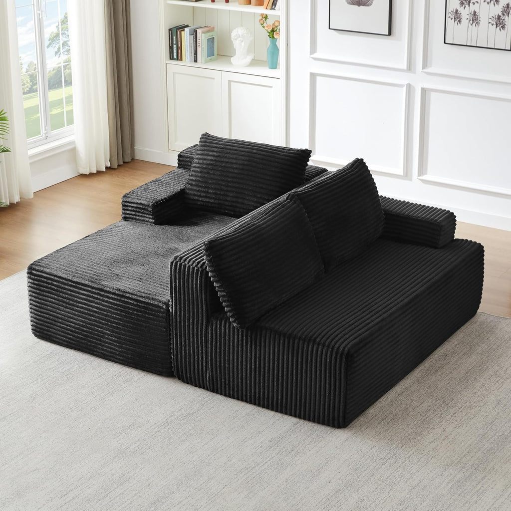 Eafurn 96" L Shaped Cloud Sectional Couch with Chaise, Deep Seat Modular Sectional Sofa Corduroy Memory Foam Sofa Couches for Living Room Bedroom, No Assembly Required, Black