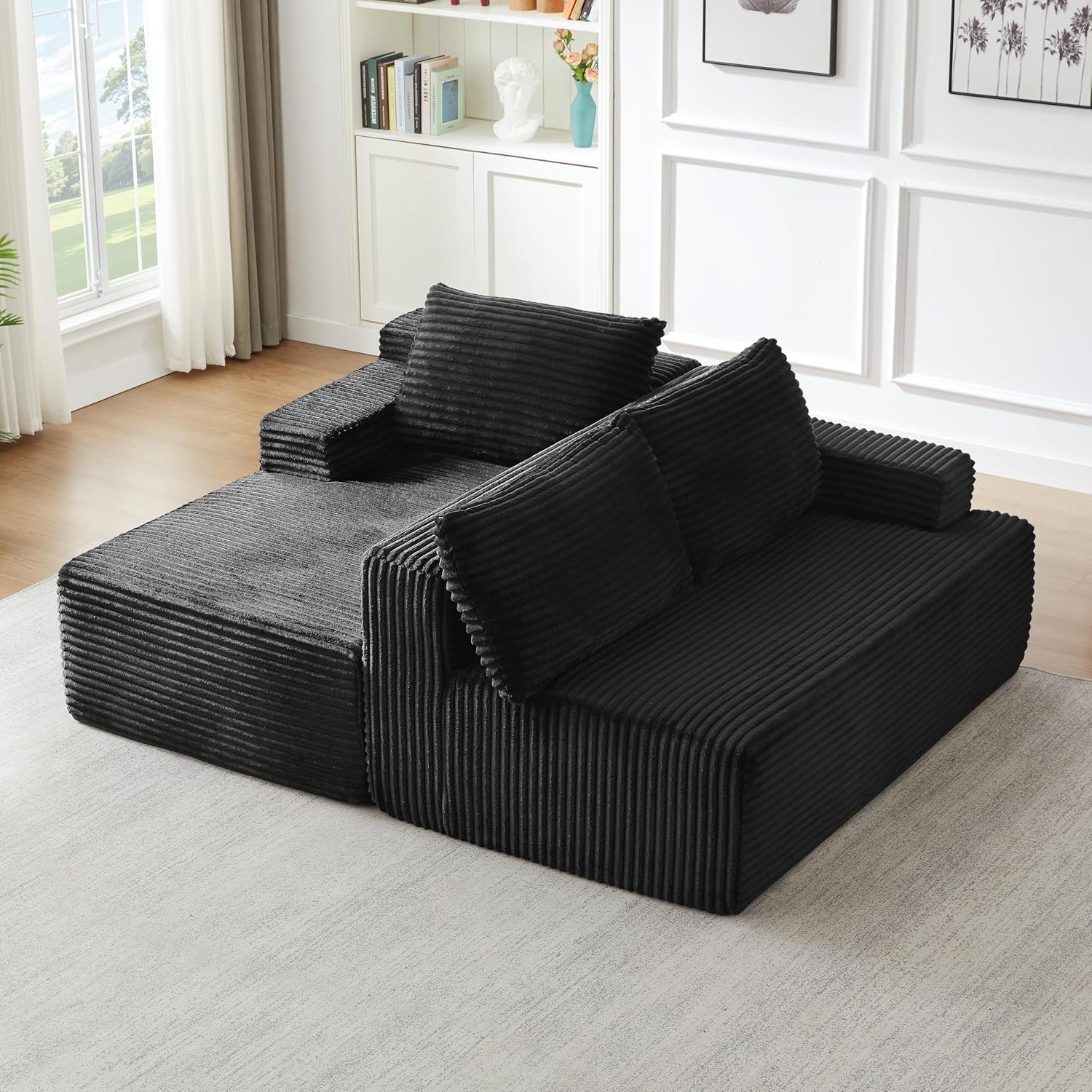 Eafurn 96" L Shaped Cloud Sectional Couch with Chaise, Deep Seat Modular Sectional Sofa Corduroy Memory Foam Sofa Couches for Living Room Bedroom, No Assembly Required, Black