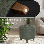 HomePop 19" Button Tufted Round Storage Ottoman - Green Clover Fabric