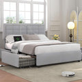 VECELO Full Size Bed Frame with 4 Drawers, Adjustable Tufted Button Headboard, Upholstered Platform with Wood Slats Support, Built-in USB and Type C Ports, Light Gray