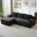 Eafurn 96" L Shaped Cloud Sectional Couch with Chaise, Deep Seat Modular Sectional Sofa Corduroy Memory Foam Sofa Couches for Living Room Bedroom, No Assembly Required, Black