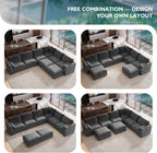 Ihanherry 146" Oversized Modular Sectional Sofa, Modern V Shaped Cloud Couch with 2 Storage Ottoman, 8-Seat Comfy Chenille Deep Seat Sofa with 2 Pillows for Living Room, Grey